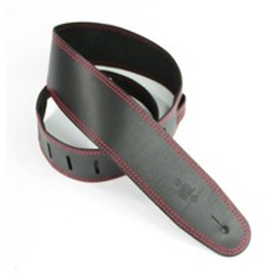 DSL SGE25 Leather 2.5" Guitar Strap, Black with Red Stitching