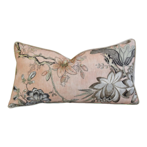 Anna French Blush Thibaut Floral Feather/Down Lumbar Pillow