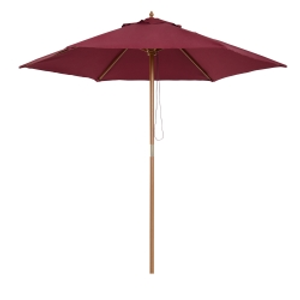 Outsunny Sombrilla Parasol de Madera Ø250x230cm para Exterior con 6 Varillas Sistema de Polea Color Granate