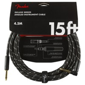 Fender Deluxe 15ft Straight/Angle Instrument Cable, Black Tweed