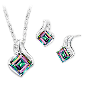 3.75-Carat Mystic Topaz Northern Lights Necklace & Earrings