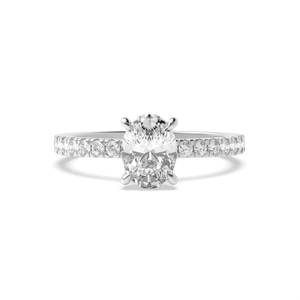 4 prong setting oval shape hidden halo side stone Engagement Rings