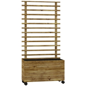 Outsunny Wooden Raised Planter, with Back Trellis - Natural Finish