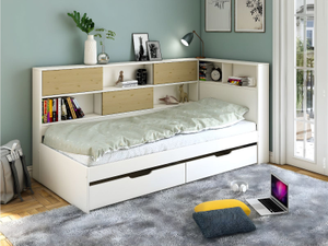 Noomi Jorgi Corner Storage Bed White & Oak (FSC-Certified)