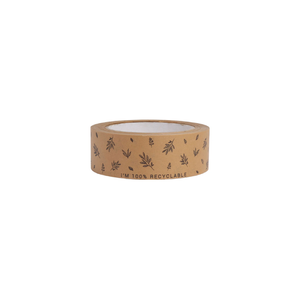 Kraft Paper Tape with Black Leaf Design and I'm 100% Recyclable Text 50 metres x 37.5mm