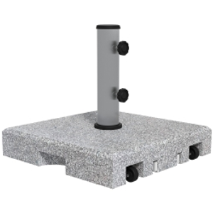 Outsunny Granite Parasol Base, 28kg Heavy Duty Square Umbrella Stand with Wheels, Retractable Handle, Stainless Steel Tube, Grey