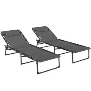Outsunny Set of Two Folding Sun Loungers, with Four-Position Backs - Grey