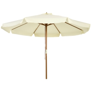 Outsunny 3.3(m) Patio Umbrella, Garden Parasol, Outdoor Sun Shade Canopy with 8 Bamboo Ribs, Ruffles and Wood Pole, Beige