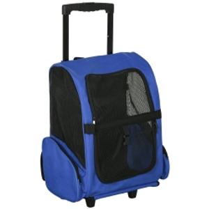 PawHut Transportín 2 en 1 para Mascotas Mochila o Carrito de Viaje para Perro y Gato con 2 Ruedas con Asa retráctil de Aluminio y Bolsillos 42x25x55 cm Azul