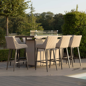 Maze - Outdoor Fabric Regal 8 Seat Rectangular Bar Set with Fire Pit Table - Oatmeal