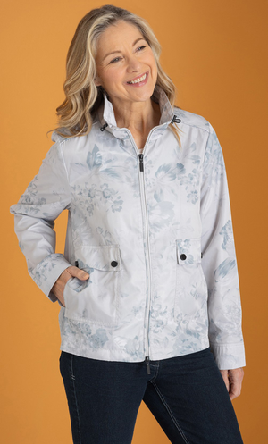 Anna Rose Floral Print Lightweight Jacket - Grey Floral