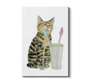 Tabby Cat Brushing Teeth