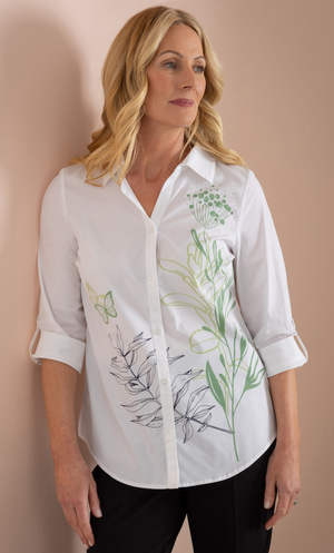 Anna Rose Embellished Print Shirt - White/Multi