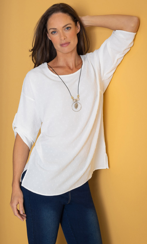 Dot Textured Top With Necklace - White