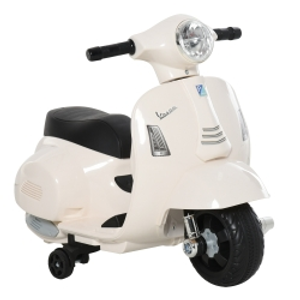 HOMCOM Motocicleta Infantil con Faro Bocina y 4 Ruedas Moto Eléctrica Vespa para Niños con Licencia 66,5x38x52 cm Blanco