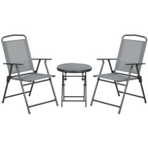 Outsunny Three-Piece Garden Seat Set, with Glass-Top Table - Light Grey