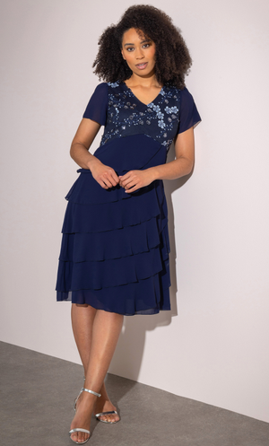 Embellished Tiered Chiffon Dress - Midnight