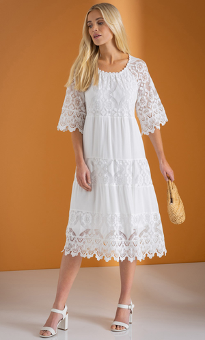 Lace Tiered Dress - White