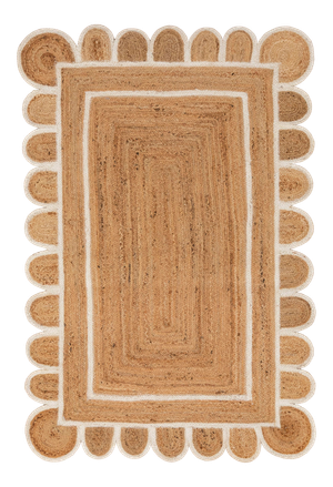 White Trim Jute Scallop Braided Handmade Rug