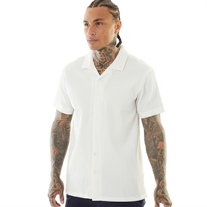Brave Soul Mens Ripley Short Sleeve Shirt Optic White/Ecru Dobby
