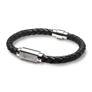 Black Leather ID Fingerprint Bracelet