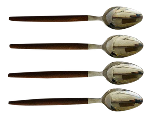 Vintage 1960's Mid-Century Ekco Eterna Teak Handle Tea Spoons - Set of 4