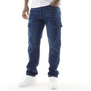 Crosshatch Mens Kremtap Tapered Cargo Jeans Dark Wash
