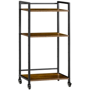 HOMCOM Carro de Almacenamiento con 3 Estantes Soporte de Impresora para Oficina Estudio 50x35x100,5 cm Marrón Rústico