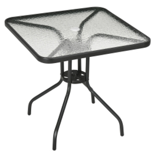 Outsunny Square Patio Table - Tempered Glass Top Bistro Table, Garden Dining Table, Outdoor Accent Coffee Table, 76 x 76cm, Steel Frame with Umbrella Hole