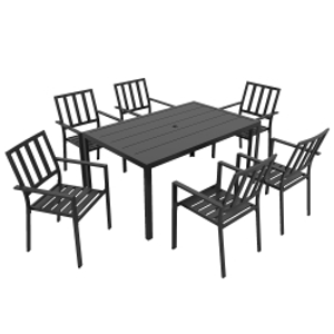 Outsunny Seven-Piece Minimal Metal Garden Dining Set, with Parasol Hole - Black