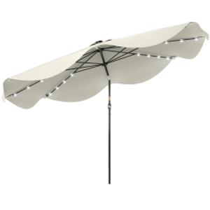 Outsunny Solar Patio Umbrella with LED and Tilt, Outdoor Market Table Umbrella Parasol with Crank, 3 x 3 (m), Cream White