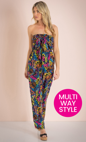 Multi Way Printed Jumpsuit - Black/Pink