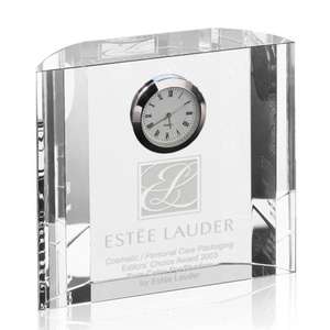 5 Baffin Crystal Clock Award with Etch