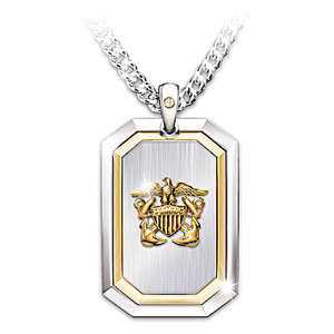 Genuine Diamond The Courage To Serve Navy Pendant Necklace