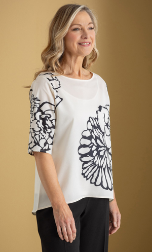 Anna Rose Embellished Print Top - Cream