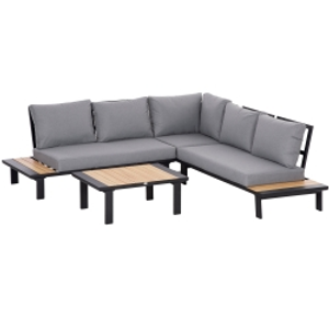 Outsunny 4 Pieces Aluminium Garden Furniture Set L Shape Sofa Set with Tables, Cushions for Indoor, Garden, Patio, Dark Grey