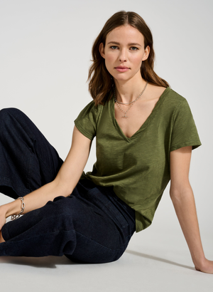 Baukjen Essentials Organic Cotton V-Neck Tee - 6 (UK Size 6) / Light Khaki