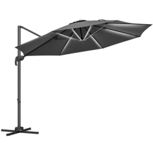 Outsunny 3(m) Adjustable Cantilever Parasol with Base, Solar LED Lights, Dark Grey