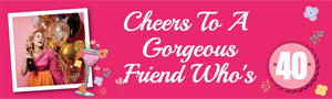 40th Birthday Banner - Pink Flowers &amp; Cocktail -  1 Photo Upload
