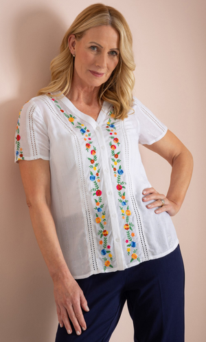 Anna Rose Embroidered Blouse - White/Multi
