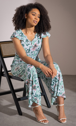 Textured Floral Jumpsuit - Green Multi
