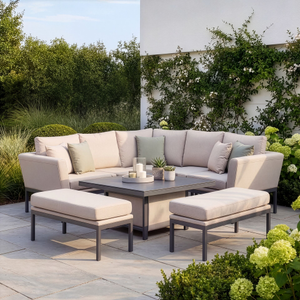 Maze - Outdoor Fabric Pulse Square Corner Dining Set with Rising Table - Oatmeal