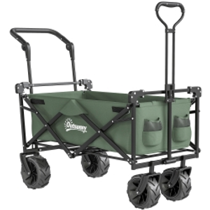 Outsunny 180L Festival Trolley on Wheels, Push & Pull Beach Cart with Removable Canopy, Wide All-Terrain Wheels, Folding Camping Trolley Cart, Adjustable Handle for Garden Fishing Shopping, Green