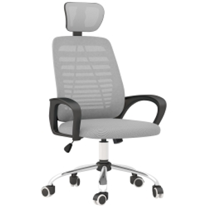 Vinsetto Ergonomic Office Chair, Mesh Desk Chair with Rotatable Headrest, Lumbar Back Support, Armrest, Grey