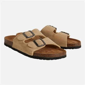 Brave Soul Womens Double Buckle Footbed Sandals Desert Taupe