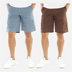 JACK & JONES Mens Zeus Two Pack Cargo Shorts Seal Brown/Blue Mirage