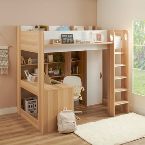 Flair Ava High Sleeper with Desk & Storage Oak & White