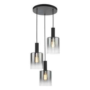 Dar Savannah 3 Light Cluster Pendant Matt Black and Smoked Glass