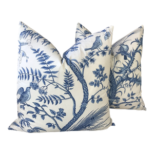 Brunschwig and Fils Bird and Thistle Pillows - A Pair