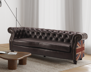Faux Leather Brown 3 Seater Union Jack Chesterfield Sofa